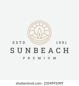 Sun beach logo vector icon illustration hipster vintage retro