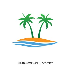 sun beach ocean palm tree vector logo design