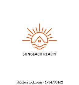 Sun Beach Realty Logo, Home Beach Icon Vector