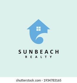 Sun Beach Realty Logo, Home Beach Icon Vector