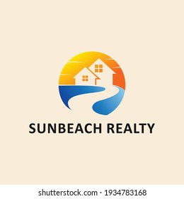 Sun Beach Realty Logo, Home Beach Icon Vector