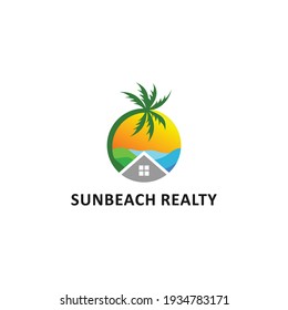 Sun Beach Realty Logo, Home Beach Icon Vector