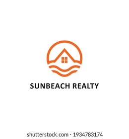 Sun Beach Realty Logo, Home Beach Icon Vector