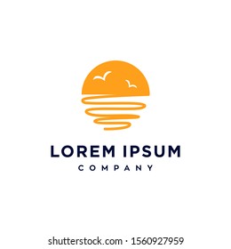 sun and beach sunset sunrise logo with water icon illustration 