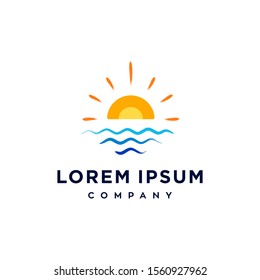 sun and beach sunset sunrise logo with water icon illustration 