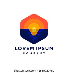 sun and beach sunset sunrise logo with water icon illustration 