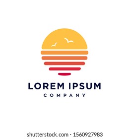 sun and beach sunset sunrise logo with water icon illustration 
