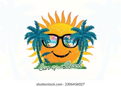 Sun of a beach t shirt design illustration