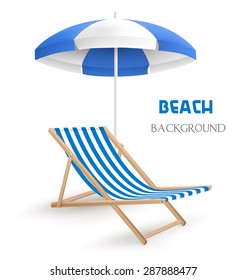 Sun Beach Umbrella With Beach Chair Isolated On White Background