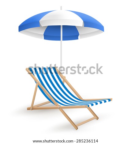 Sun beach umbrella with beach chair isolated on white background