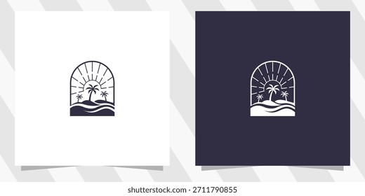 Sun beach waves logo design
