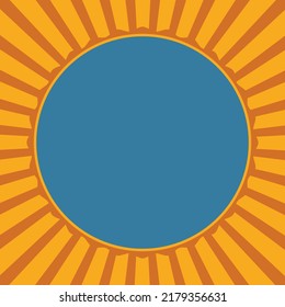 sun beam retro abstract background with blue label