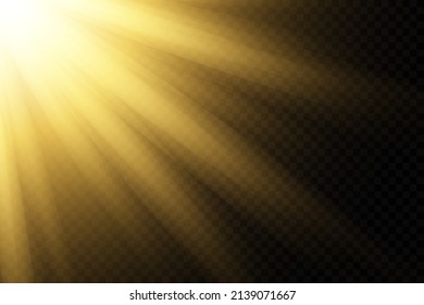 Sun beams of light isolated on black background for overlay design
