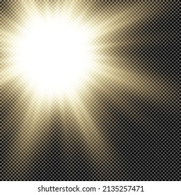 Sun beams of light, rays of a bright star isolated on transparent background, for design overlay