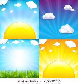 Sun With Beams Set, Vector Illustration