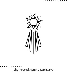 Sun with beams vector outline icon.