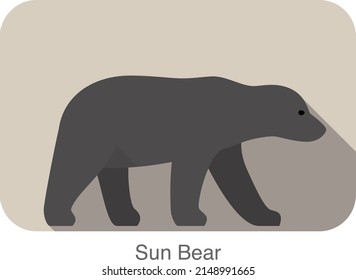 Sun bear walking side flat 3D icon design, vector illustration