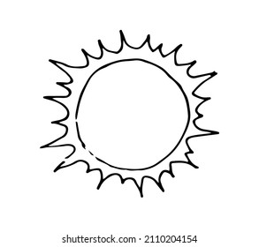 Sun. Beautiful space object. Simple doodle drawing in childish style. Outline sketch. Hand drawing is isolated on white background. Vector.