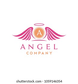 Sun With Beauty Angel Wings Halo Logo Design Inspiration