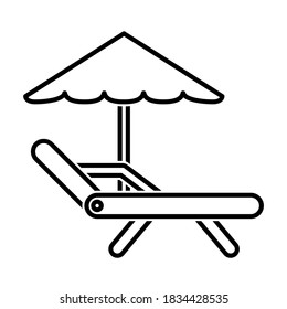 Sun bed with beach umbrella icon in trendy outline style design. Vector illustration isolated on white background.