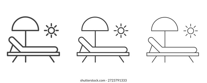 Sun bed icon in line art doodle style. Editable stroke outline sign, eps 10