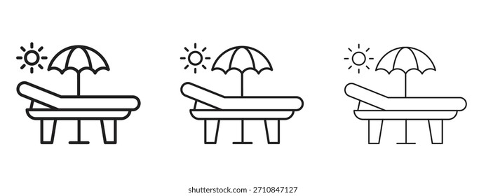 Icono de la cama de sol con estilo de contorno, diseños de Ilustración vectorial