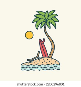 Sun bed Illustration tropical island graphic surf design vintage palm t shirt
