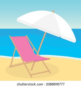 lecho de sol y paraguas en la playa - ilustración vectorial
