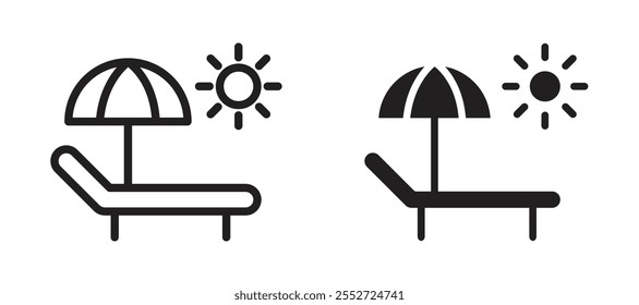 Conjunto de iconos de Vector de cama solar con estilo negro relleno y delineado.