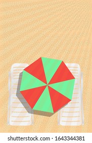Sun beds on a sandy beach. Vector illustration.