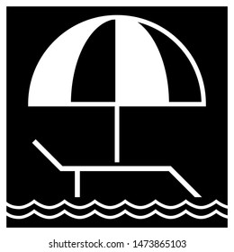  Sun beds and an umbrella by the sea. Icon.
A resting place near the water surface,flat image.
