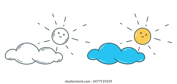 Sonne hinter der Wolke Nette Baby Illustration Doodle Sketch Stil