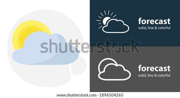 sun behind the cloud flat icon, with weather\
forecast simple, line icon