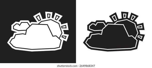 Sun Behind Cloud Icon in Black Filled and White Filled Cutout Style