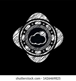 sun behind cloud icon drawn with chalkboard texture
