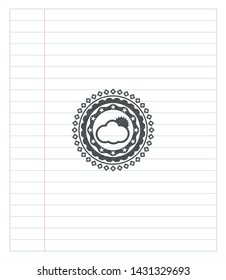 sun behind cloud icon emblem with pencil effect. Vector Illustration. Detailed.