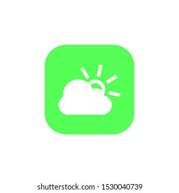 Sun Behind Cloud Icon in Green Shape Button