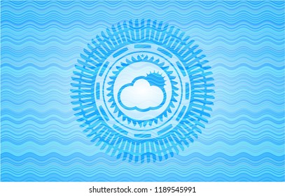 sun behind cloud icon inside water concept emblem background.