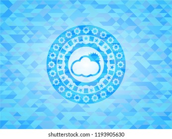 sun behind cloud icon inside realistic sky blue mosaic emblem