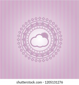 sun behind cloud icon inside pink icon or emblem