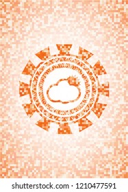 sun behind cloud icon inside abstract orange mosaic emblem