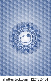 sun behind cloud icon inside blue badge with geometric pattern background.