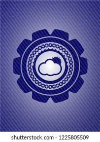sun behind cloud icon inside jean background