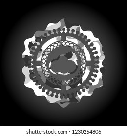 sun behind cloud icon inside grey camo emblem