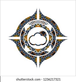 sun behind cloud icon inside arabic emblem. Arabesque decoration.