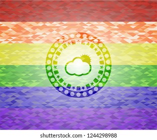 sun behind cloud icon inside lgbt colors emblem 