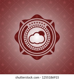 sun behind cloud icon inside retro red emblem