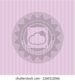 sun behind cloud icon inside vintage pink emblem