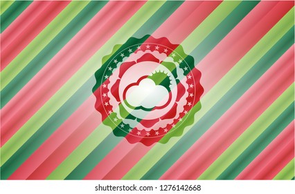 sun behind cloud icon inside christmas emblem background.