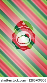 sun behind cloud icon inside christmas badge.